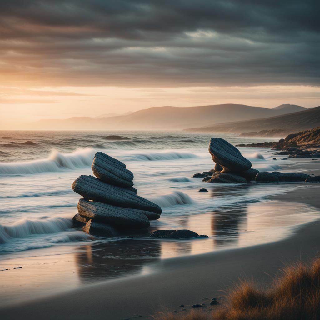 Megalithic Sentries Guard Coastline at Dawn