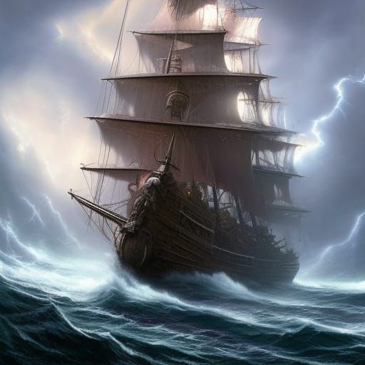 Pirate Ship in Storm: Digital Fantasy Illustration