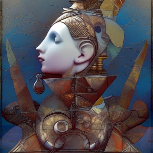 Luminescent Totem Abstract in Silvered Glass