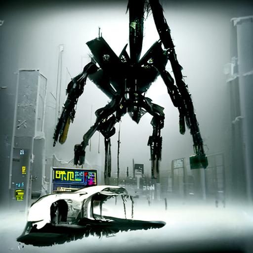 Giant Cyberpunk Robot Spider in Neon City