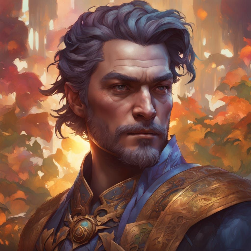 Intricately Detailed Concept Art Portrait in Triadic Colors