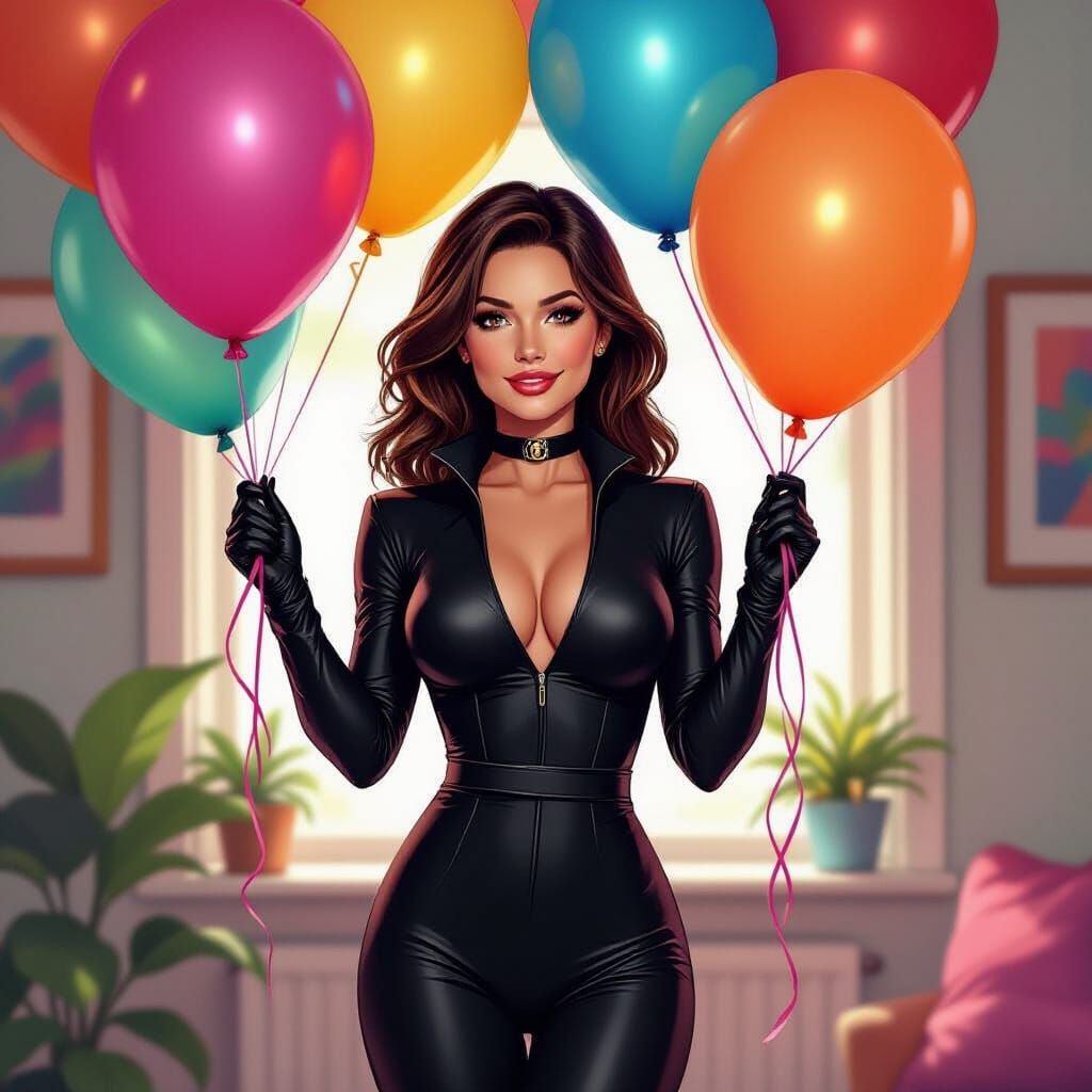 Black Widow Snuggles Balloons, Digital Comic Art