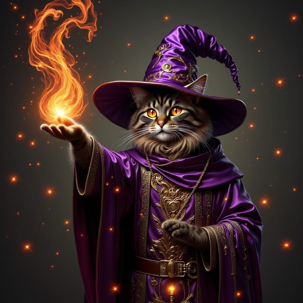 Magical Wizard Cat of the 1600s in Cinematic Style