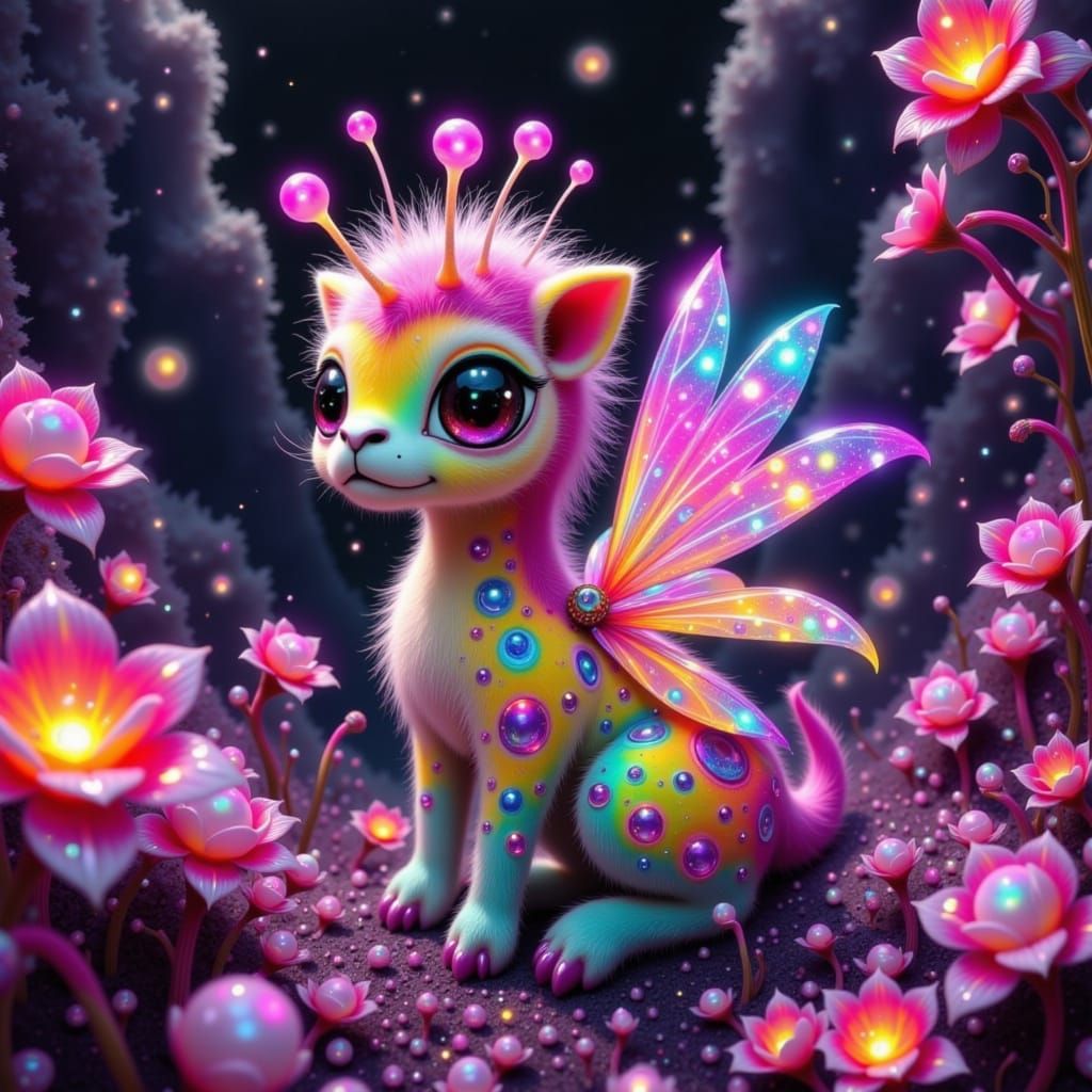Rainbow Giraffe Creature in Crystal Cave