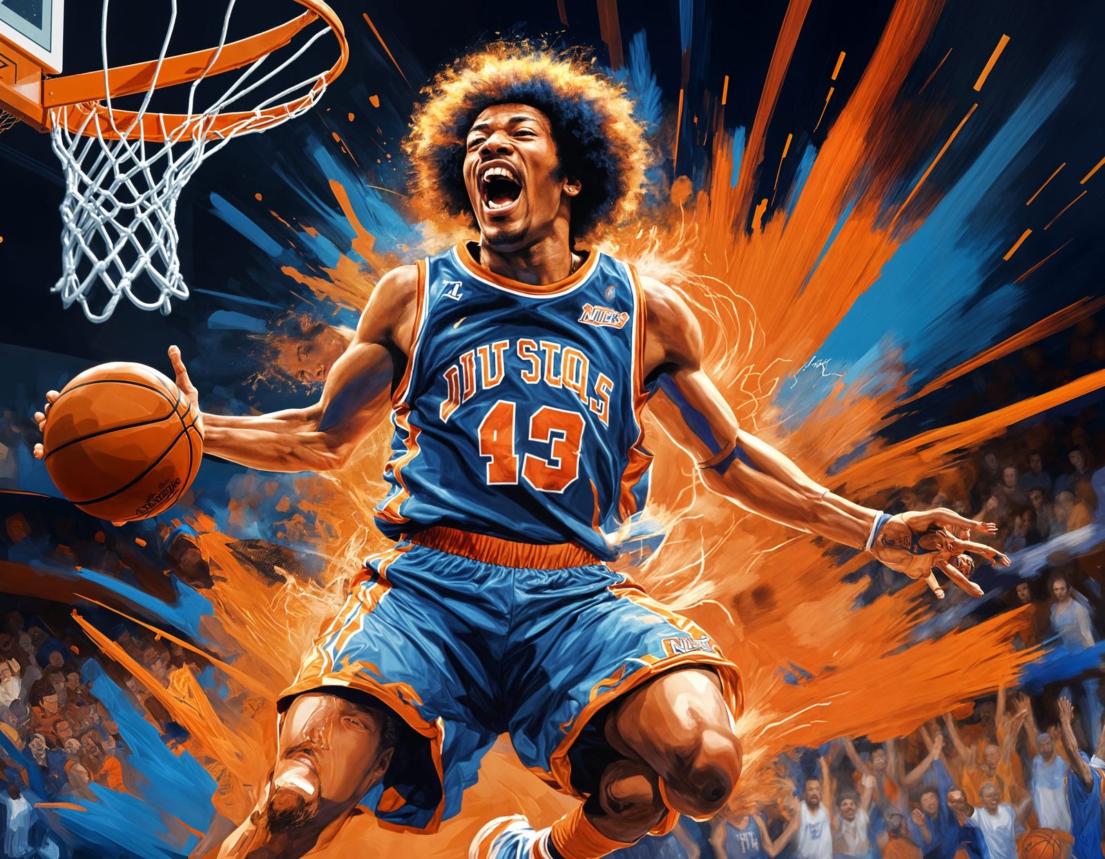 Basketball Player as Jimi Hendrix Dunks