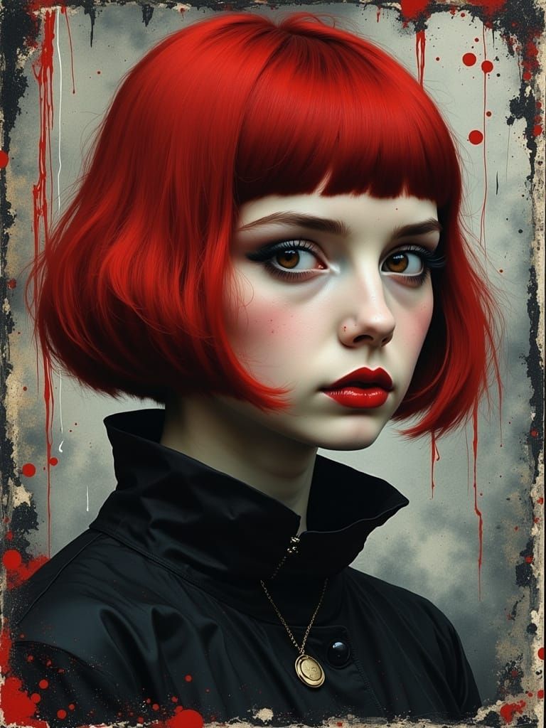 Gothic Woman in Grungy Abstract Oil Painting