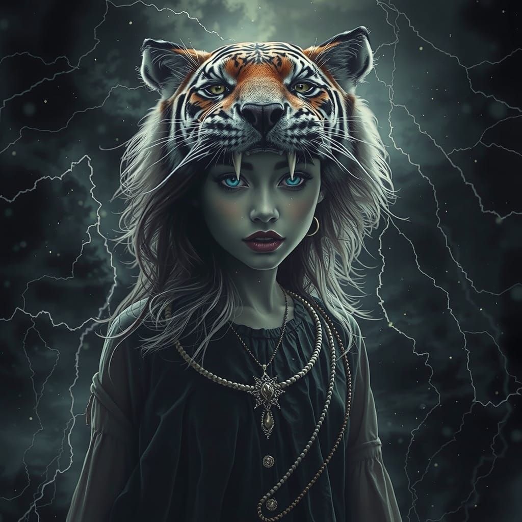 Monochromatic Goddess Transforms into Majestic Tiger in Ethe...