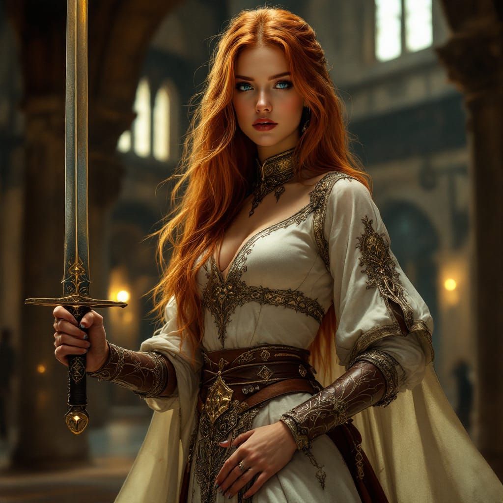 Redhead Model in Medieval Duelist Attire