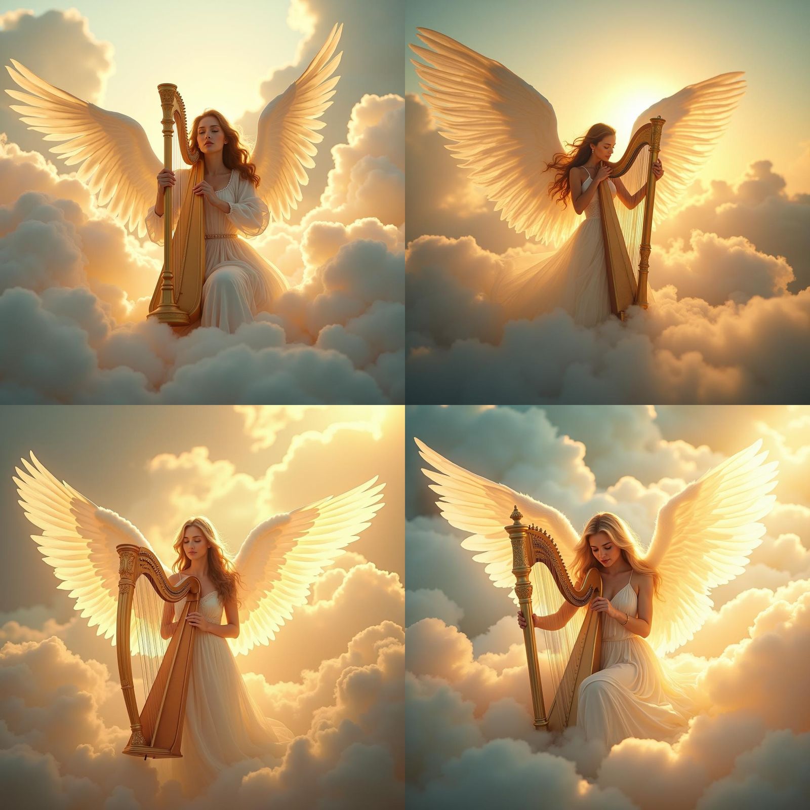 Radiant Angel Playing Harp in Heavenly Sky