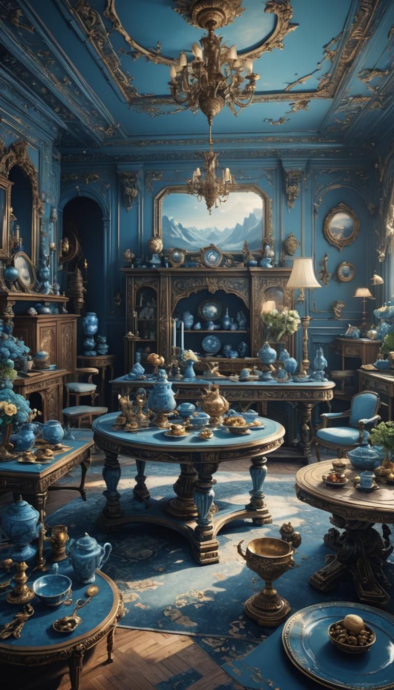 Minimalist Table in Blue Tones: Digital Matte Painting