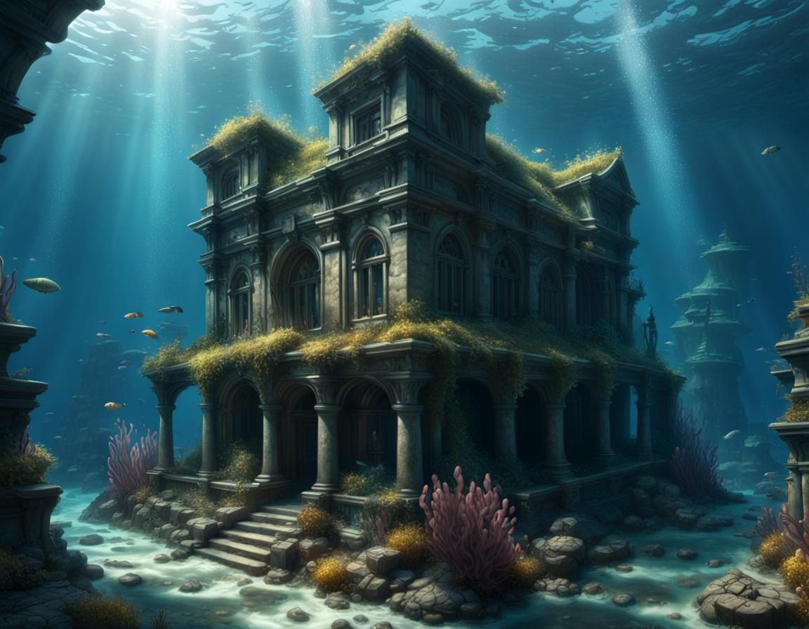 Underwater Mermaid Civilization in Hyperrealistic Dark Fanta...