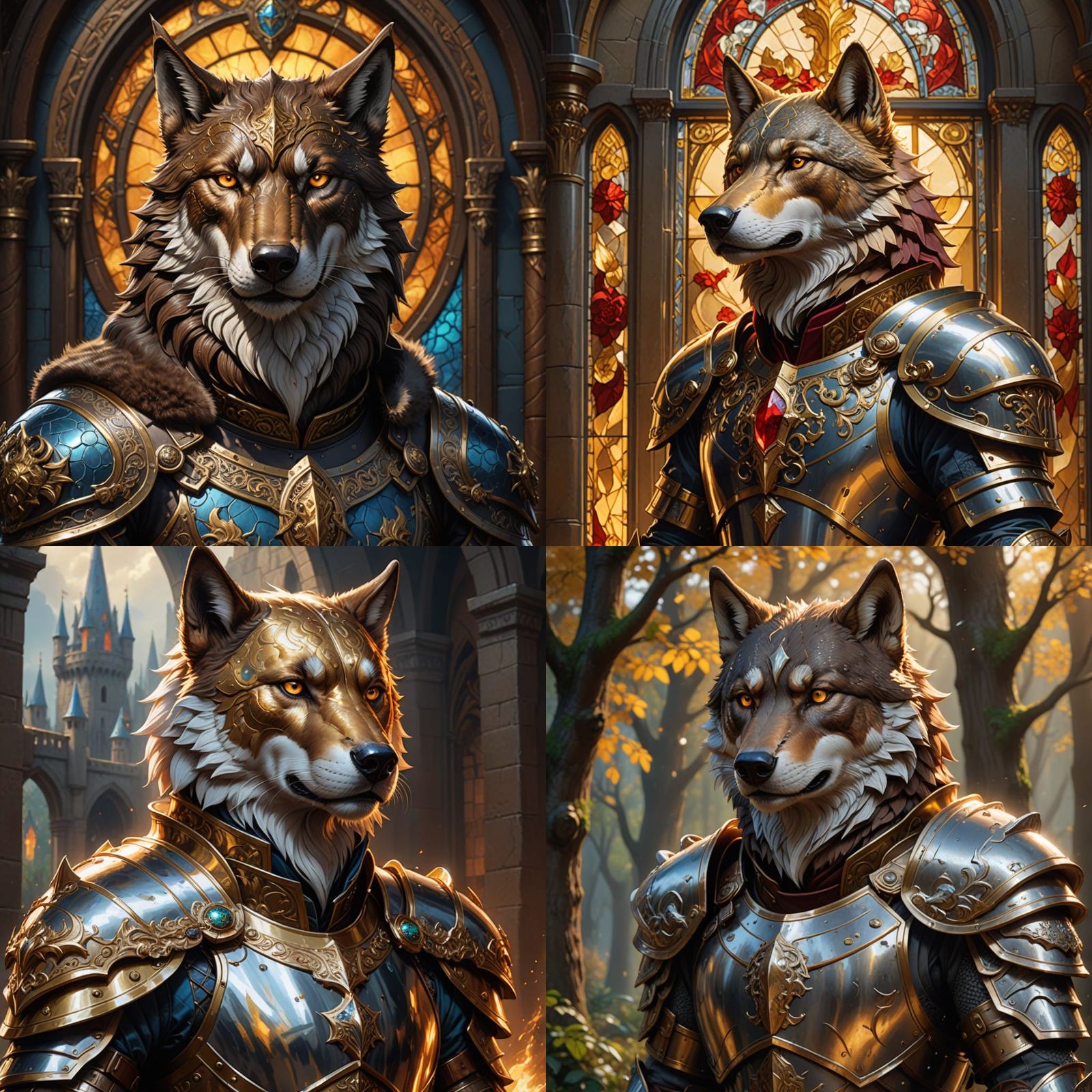 Brown Wolf in Knights Armor Portrait