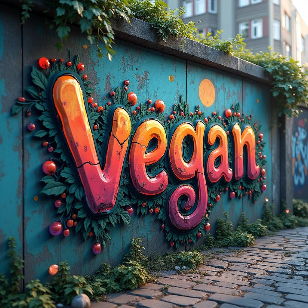 Vibrant Graffiti Street Art With 3D Vegan Sign