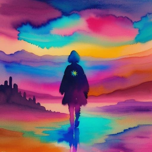 Vibrant Desert Dreamscapes in Psychedelic Watercolour