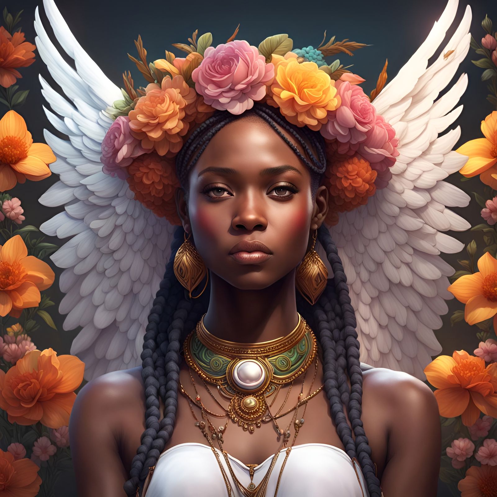 African Angel Portrait in Hyperdetailed Digital Art