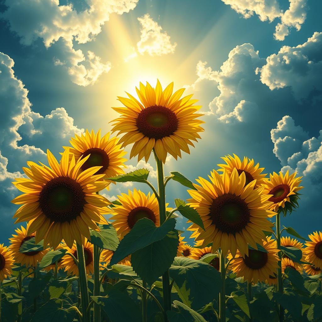 Sunflowers Bathed in Light: A Fantasy Scene