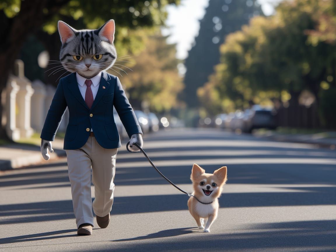 Annoyed Cat Walks Chihuahua: Animated Film Realism