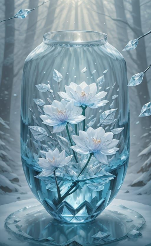 Delicate Ice Flowers Bloom at Dawn in Painterly Style