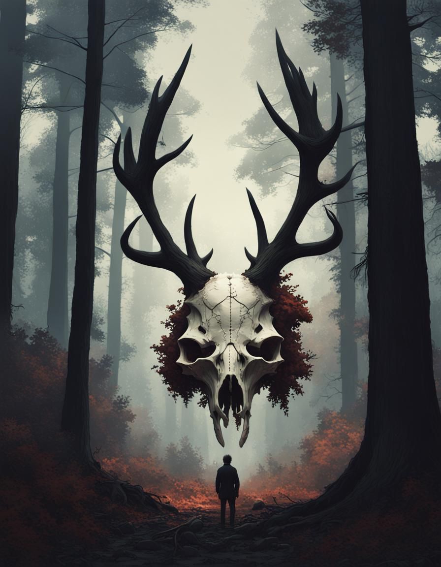 Forest Monster with Deer Skull in Matte Painting