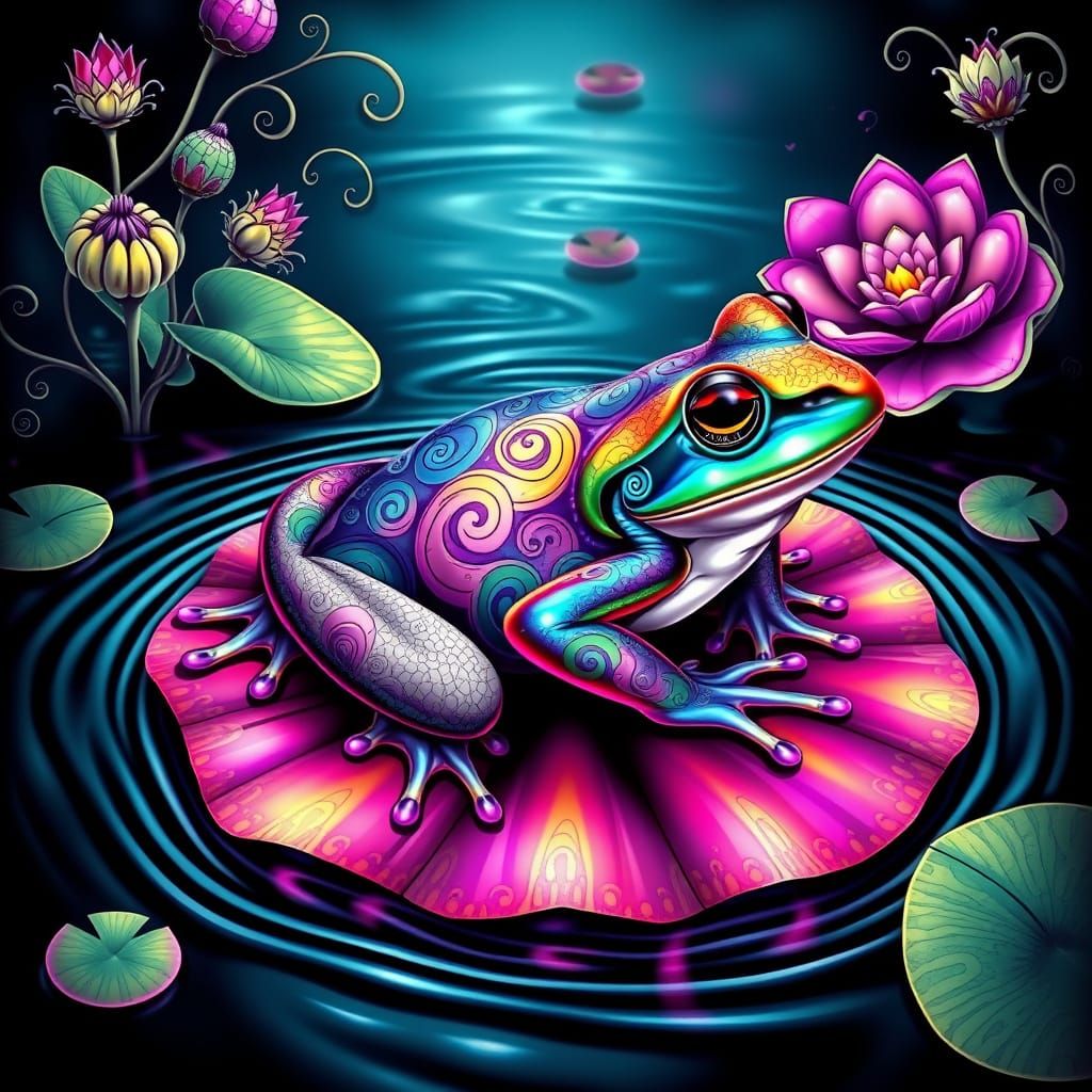 Iridescent Frog in Abstract Water Scene
