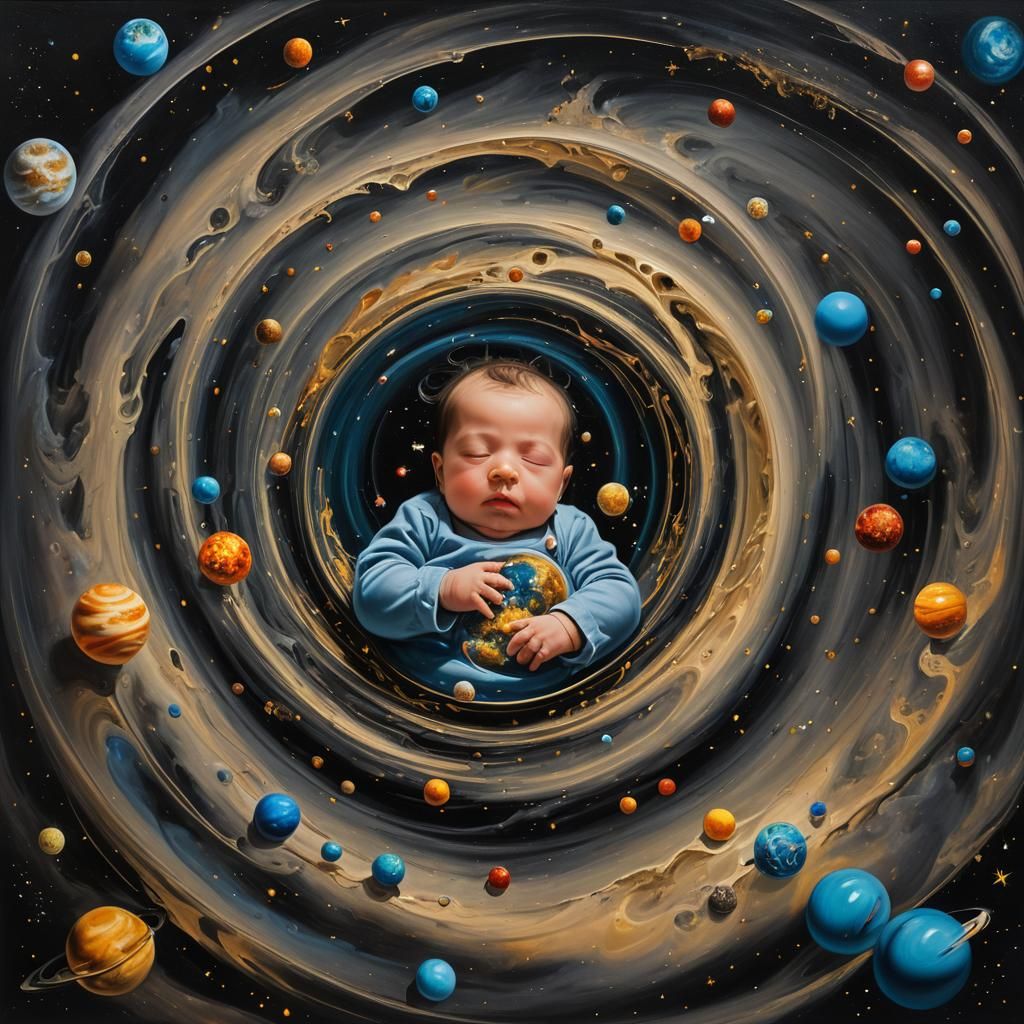 Cosmic Newborn: A Surrealist Space Dream
