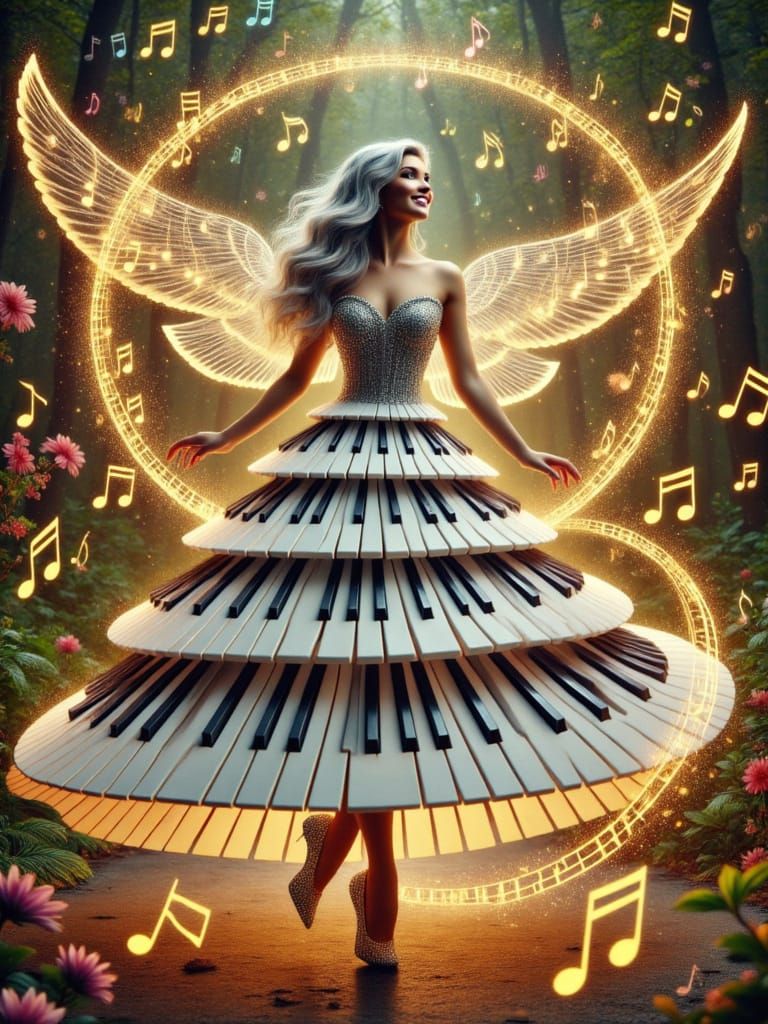 Piano Fairy Ballerina with Sheet Music Wings