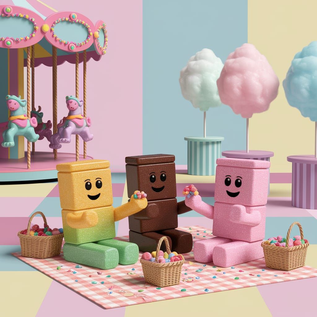 Candy People Picnic in Pastel Amusement Park