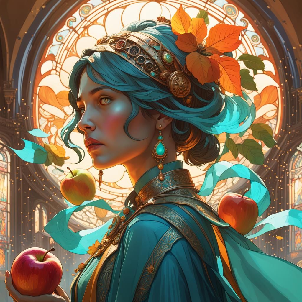 Hyperdetailed Apple Concept Art in Orange and Teal