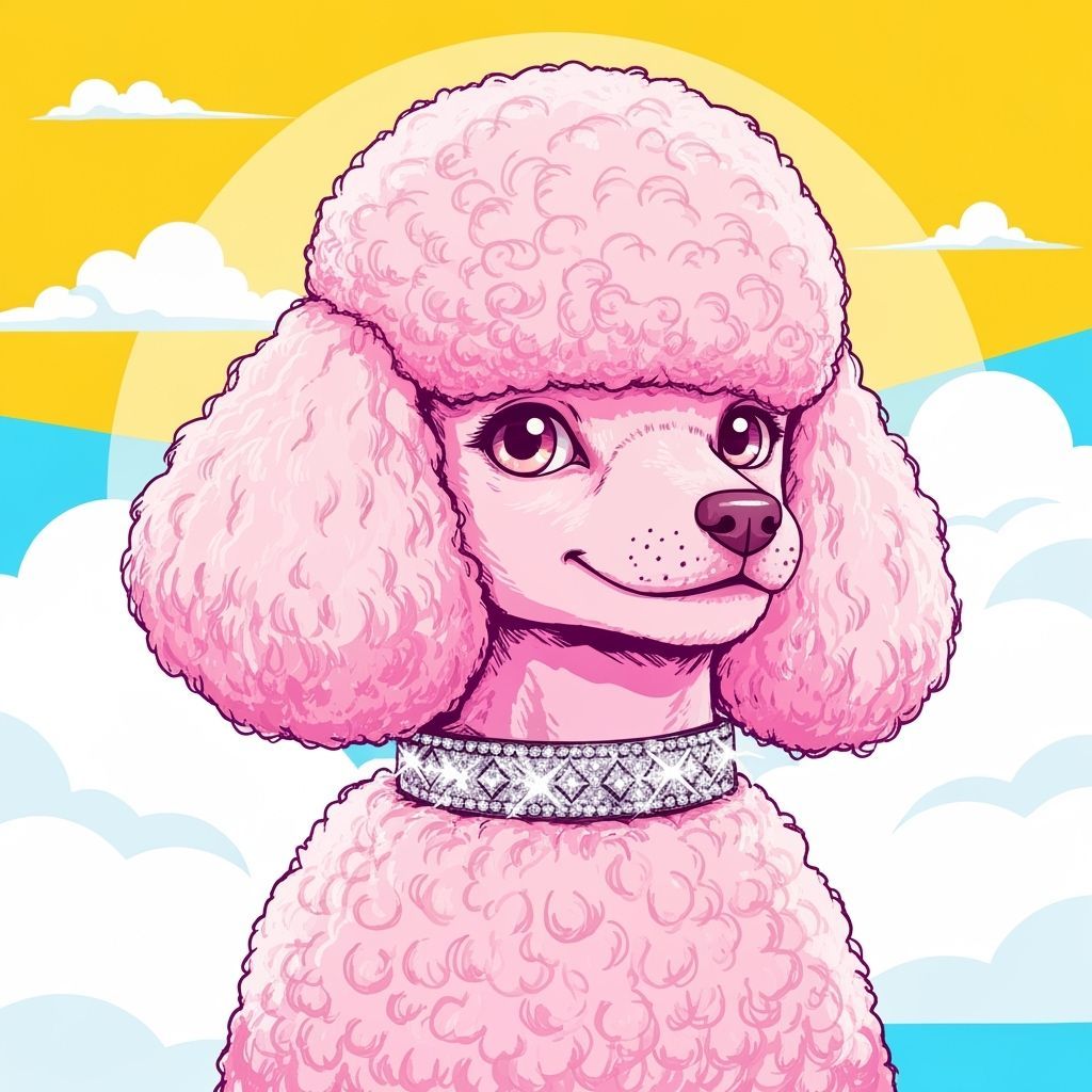 Anime-Style Pastel Poodle with Sparkly Collar
