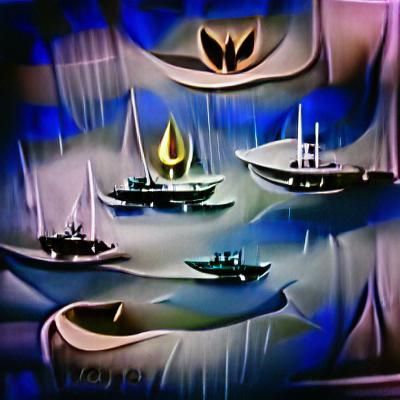 Art Nouveau Flotilla in Film Noir Rain
