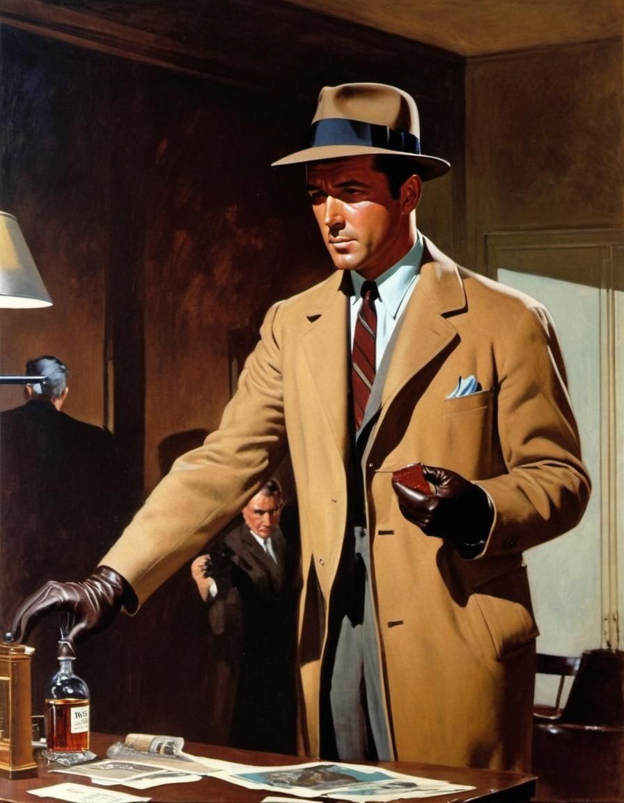 Crime Noir Detective Investigates Murder Scene