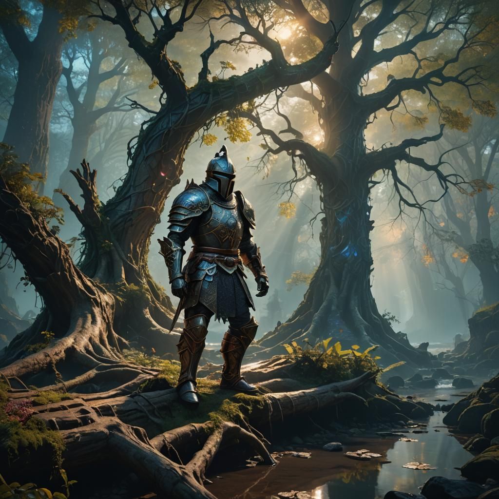 Victorious Glowing Knight on Mystical Bridge