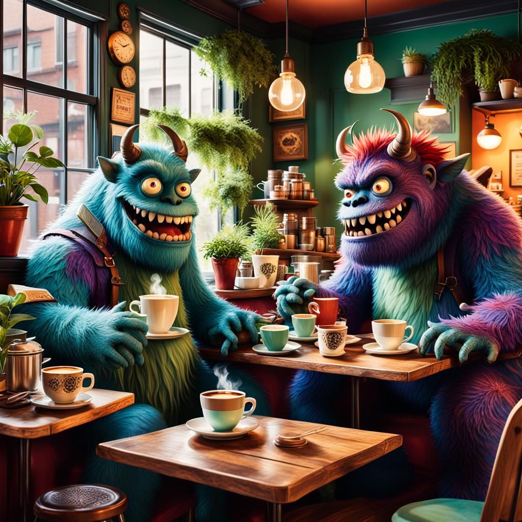 Furry colored monsters coffee time!☕ (2)