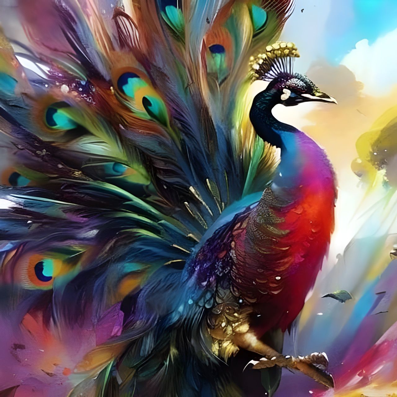 Fantasy Peacock Strut in Ornate Modern Painting