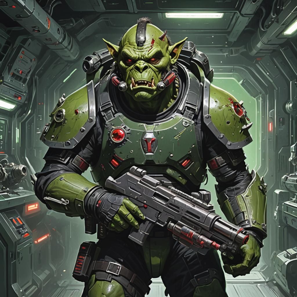 Futuristic Space Orc Warrior with Blaster Rifle