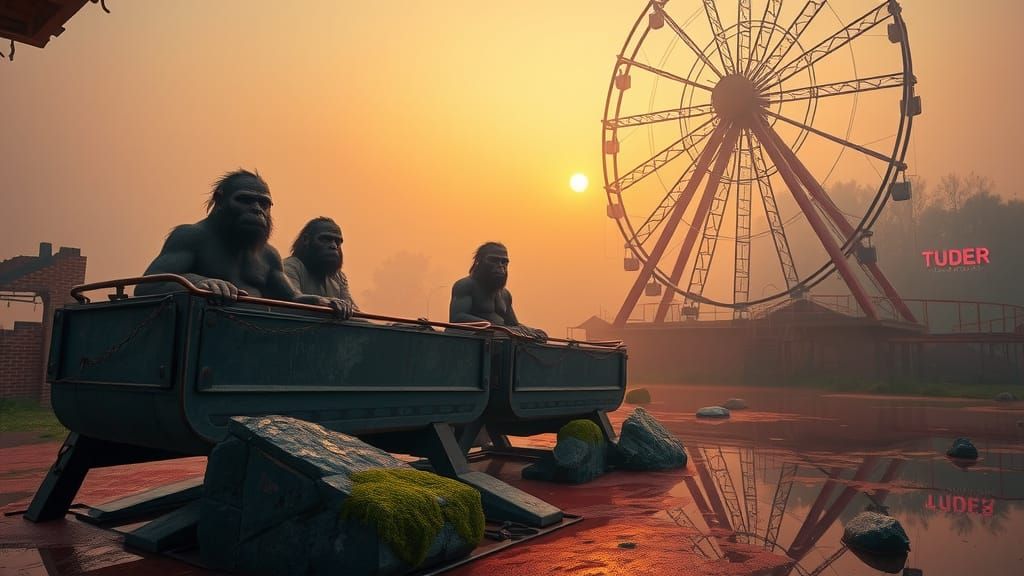 Neanderthals on a Rollercoaster in Abandoned Park