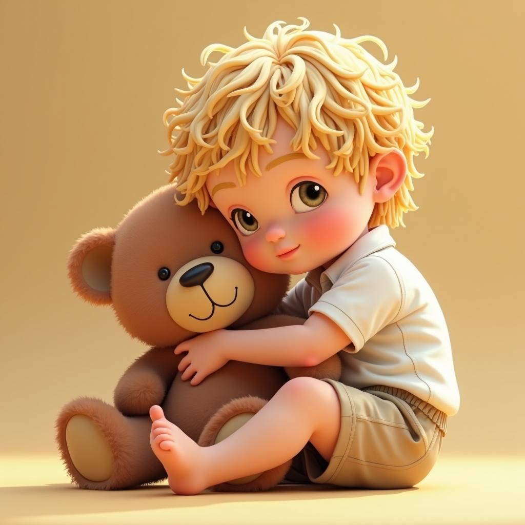 Boy with Teddy Bear in 3D Anime Style