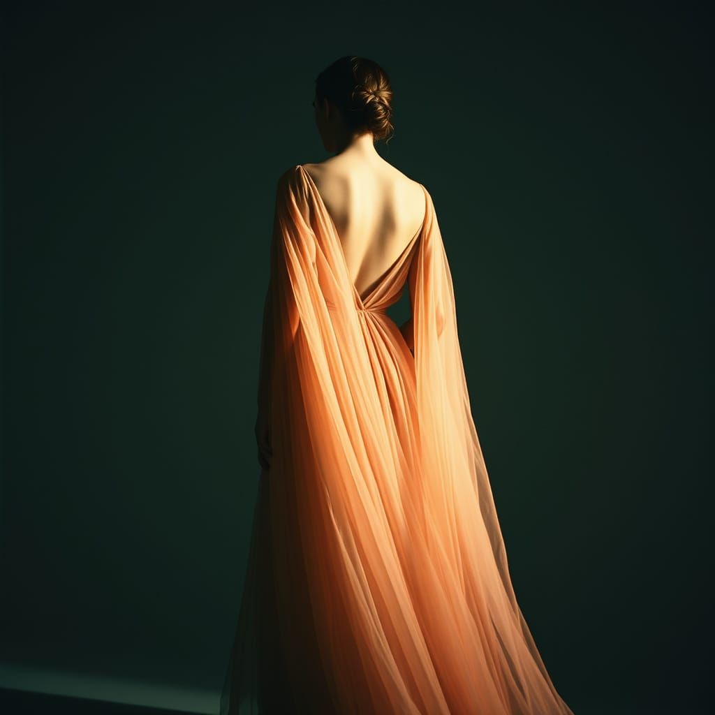 Woman in Flowing Gown: Cinematic Film Still