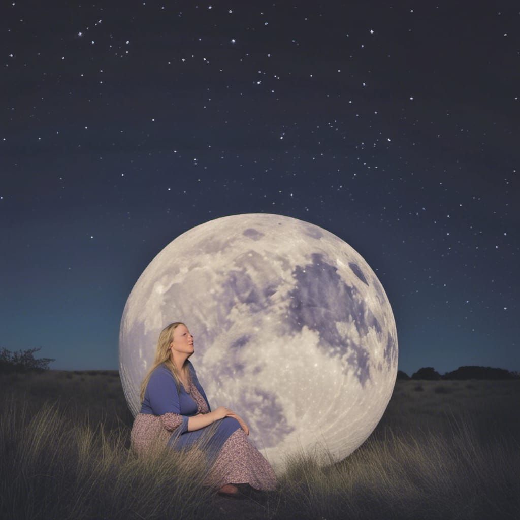 Woman with Camera Sitting on the Moon