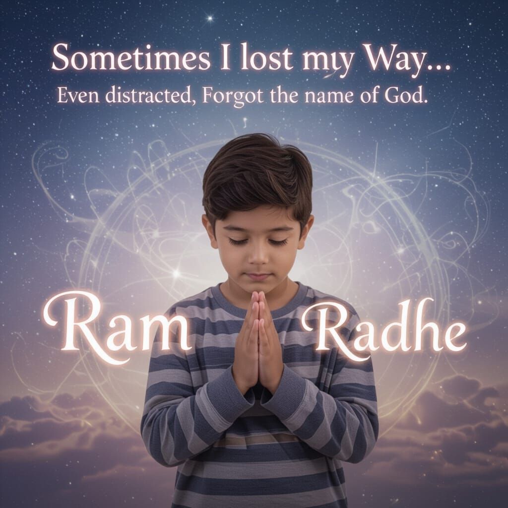 Peaceful Boy Praying with Divine Names in Cosmic Aura