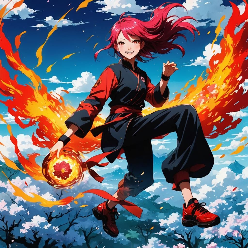 Anime Girl in Cherry Blossoms, Cel-Shaded Manga Scan