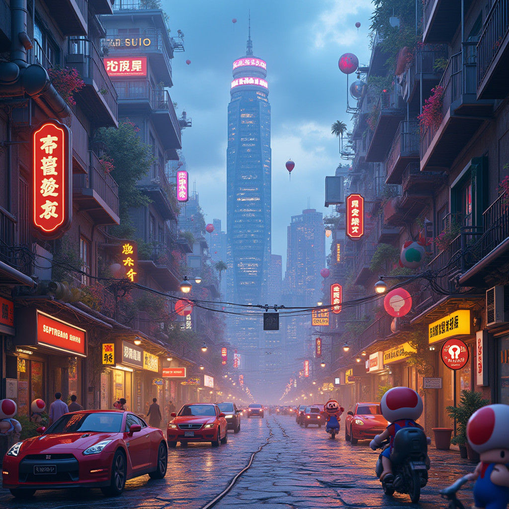 Hong Kong City as Mario Land, Detailed Matte Painting