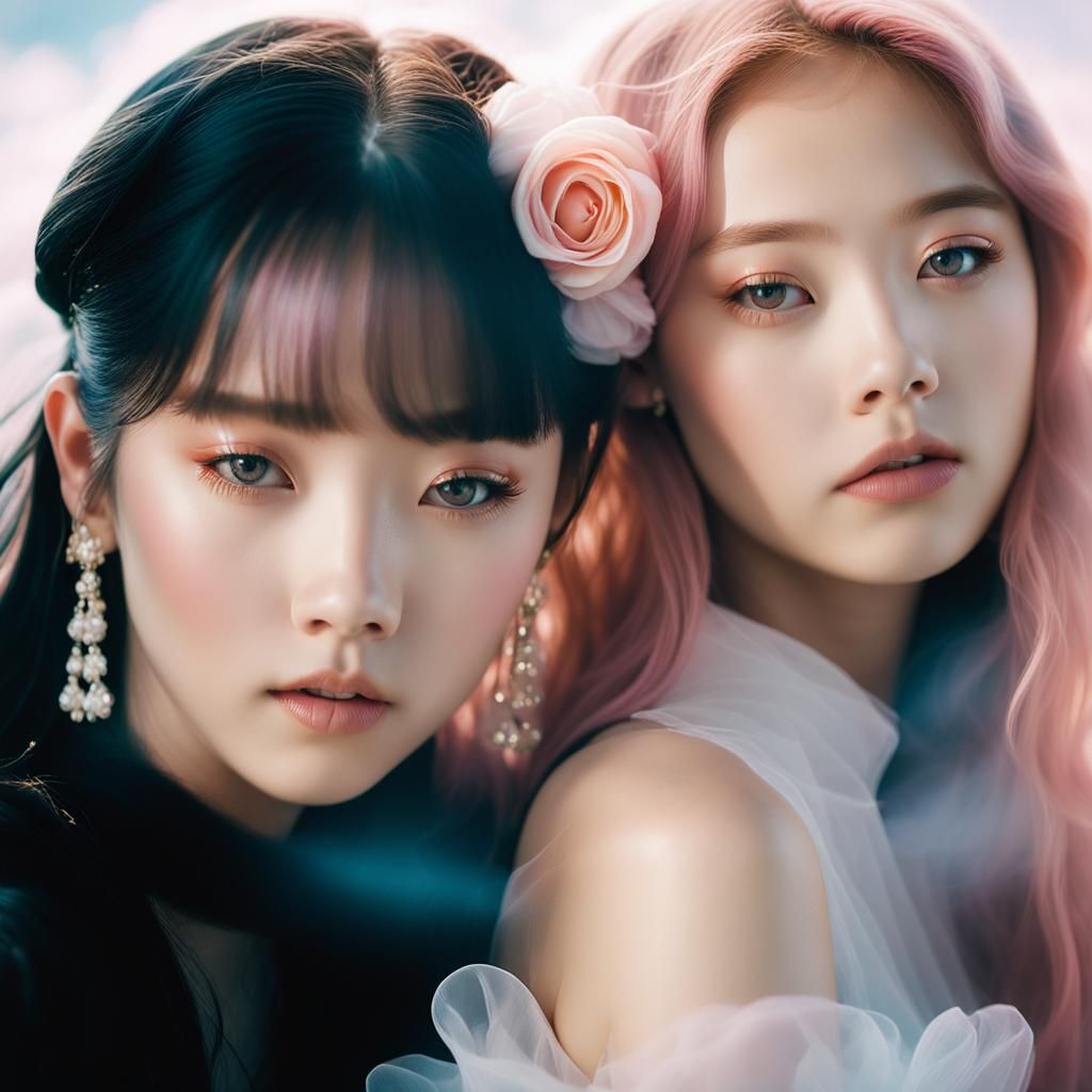 Blackpink in Ethereal Pre-Raphaelite Cloudscape