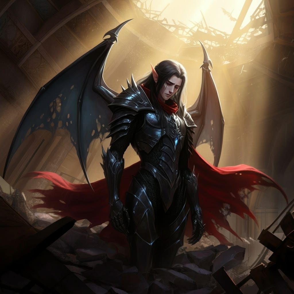 Tragic Elf Silhouette in Ruins