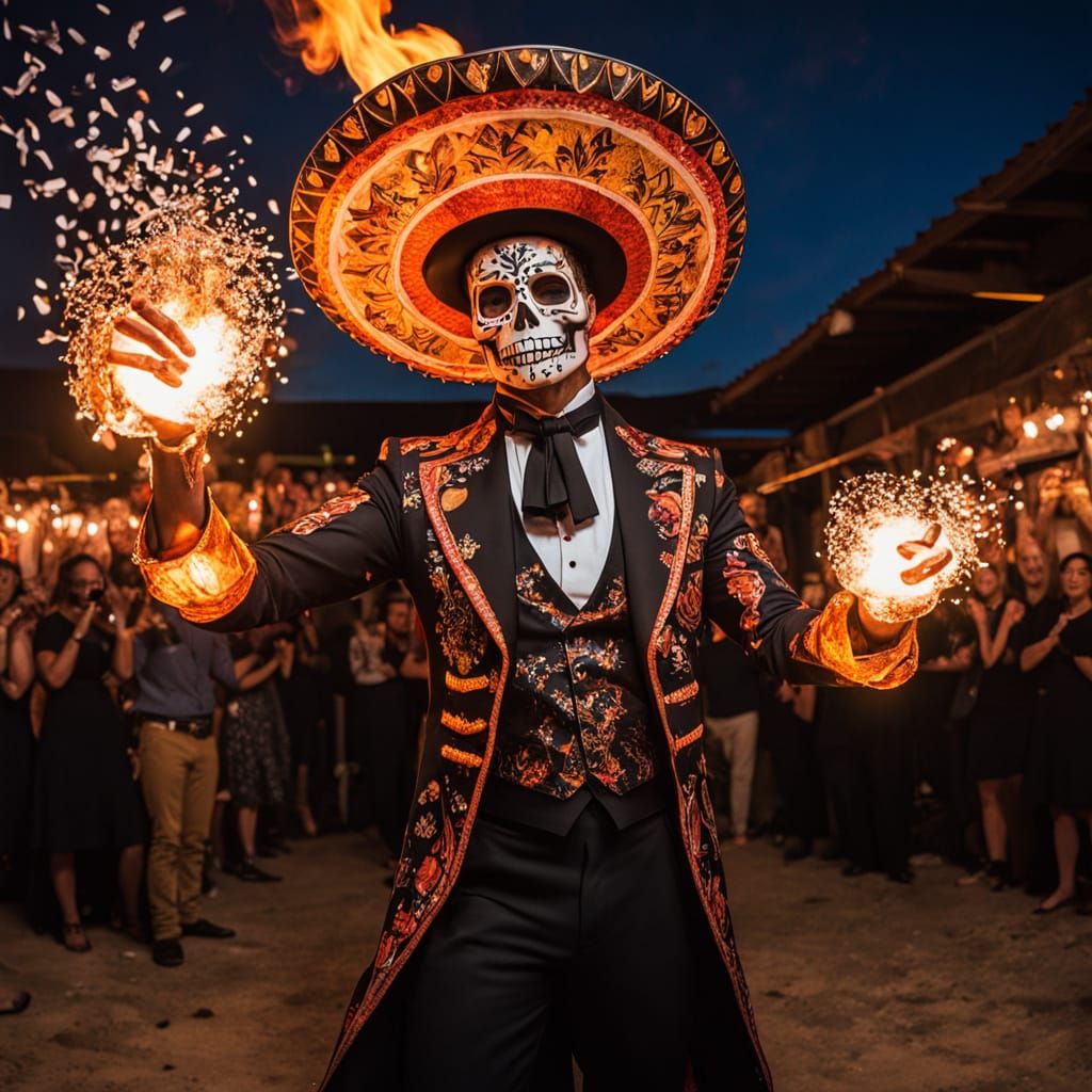Towering Mariachi Figure of Enchanted Glass and Fire