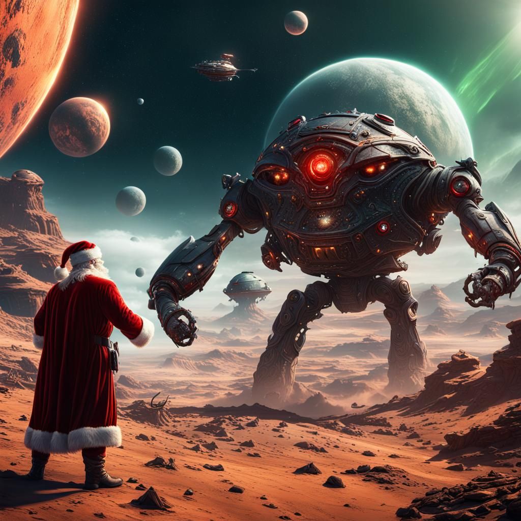 Santa Claus vs Martians: Detailed Fantasy Concept Art