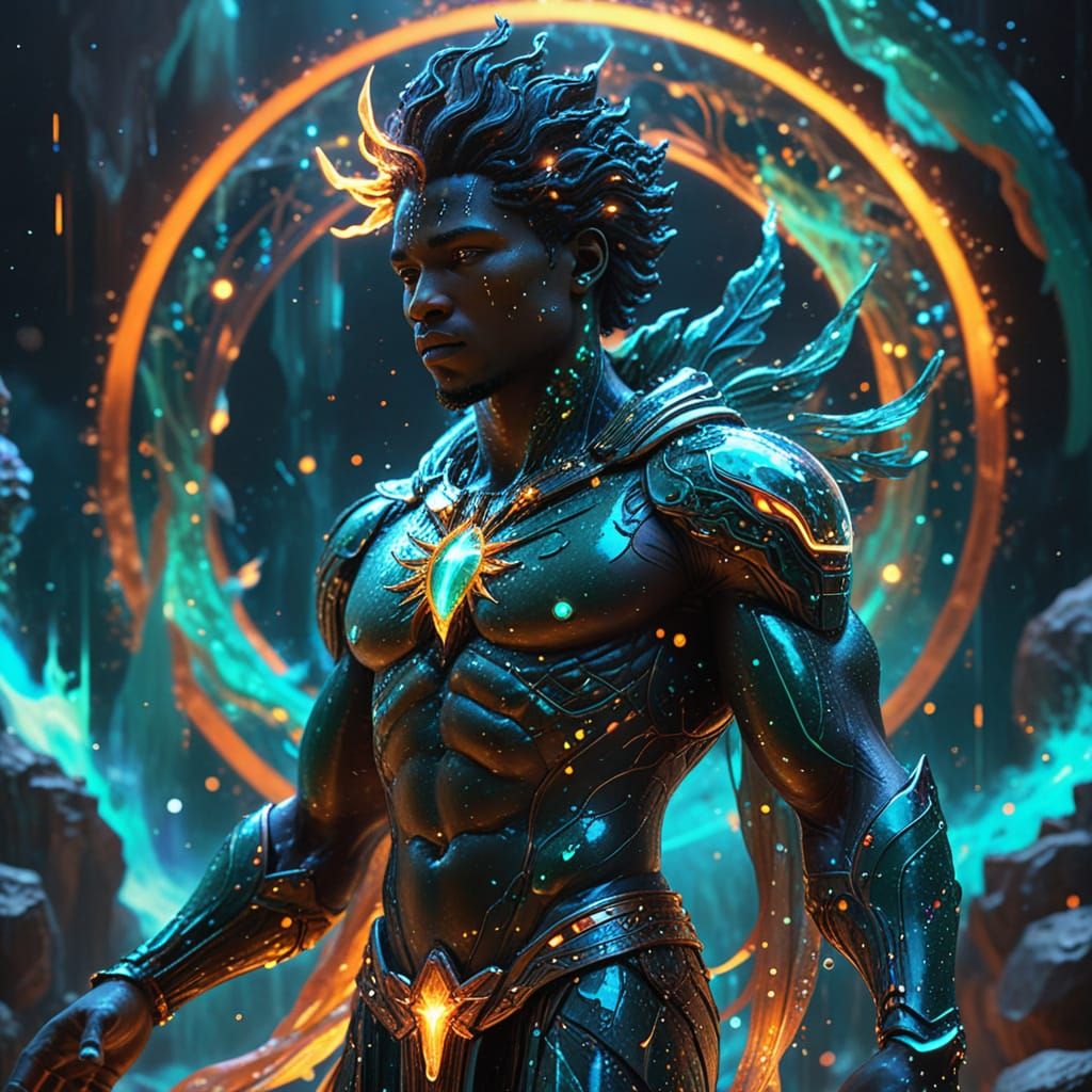 Young African God of Cosmos in Art Nouveau Style