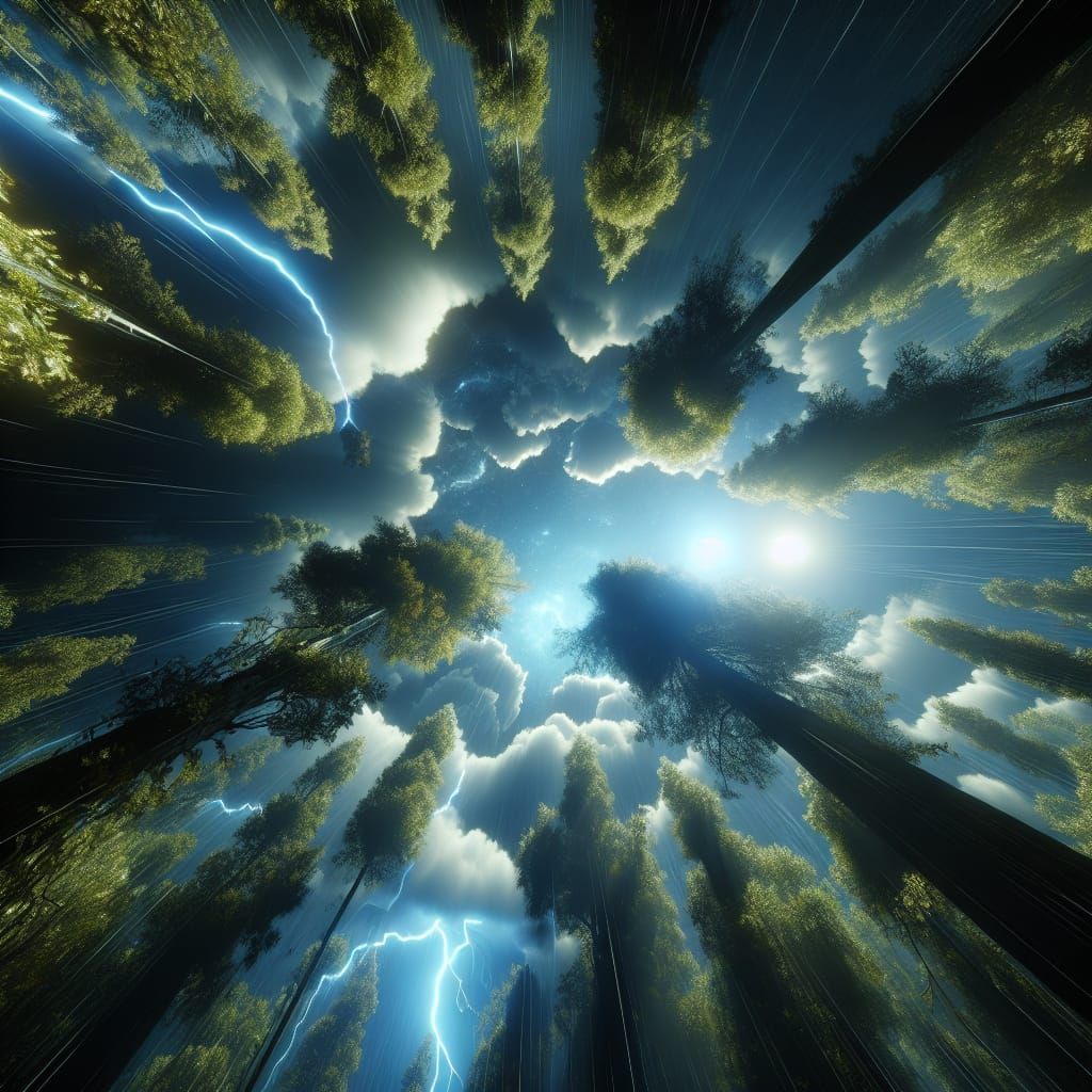 Dramatic Landscape: Worm's Eye View with Thunderous Lighting