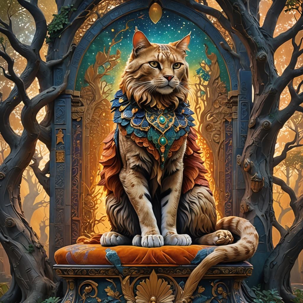 Ginger Cat God on Celestial Throne