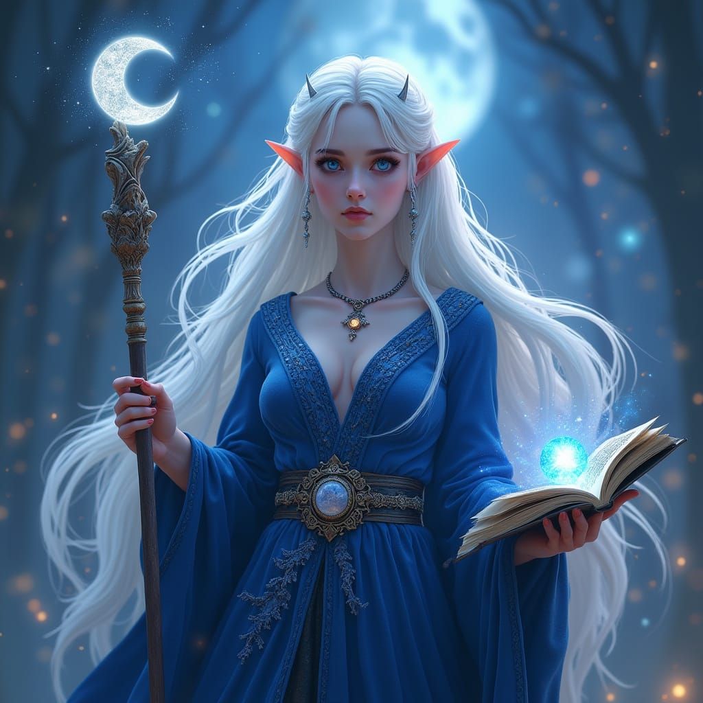 Regal Moon Elf Wizard in Celestial Attire